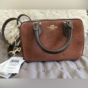 NWT Coach Mini Rowan Crossbody Bag CCF29 suede/Vintage Brown